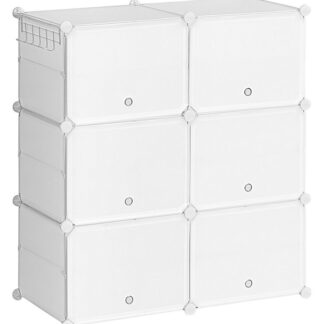 رف الأحذية, 6 منظم الأحذية مكعبات مع الأبواب, خزانة تخزين أحذية لوحة بلاستيكية ل 24 أزواج من الأحذية, للخزانة, مدخل, المدخل, أبيض