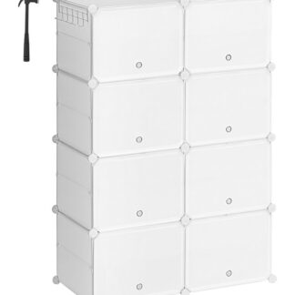 منظم الأحذية, 8 رف أحذية مكعب مع الباب, يحمل 32 أزواج من الأحذية, 8 خزانة تخزين أحذية الطبقة للخزانة, إطار الصلب, لوحة بلاستيكية, من السهل التجميع, للدخول, المدخل, أبيض