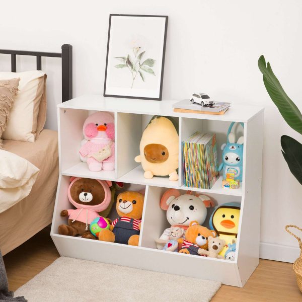 White Children's Multifunctional Storage Bookshelf, Footboard Bookcase with Cubbies and Toy Storage Drawers, Geschikt voor kinderen' Room, Speelkamer, Gang, Kindergarten and School