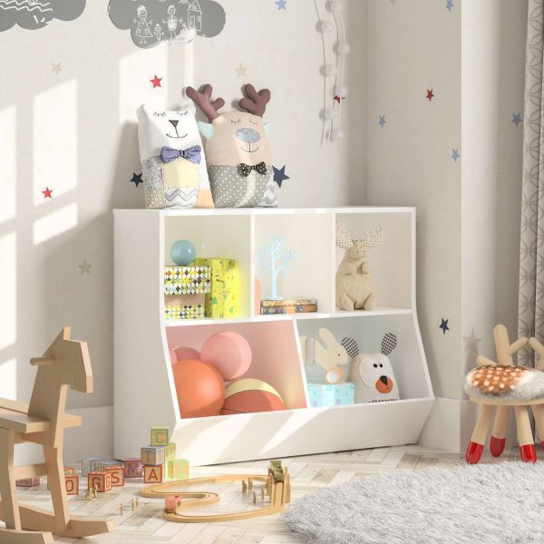 White Children's Multifunctional Storage Bookshelf, Footboard Bookcase with Cubbies and Toy Storage Drawers, Geschikt voor kinderen' Room, Speelkamer, Gang, Kindergarten and School