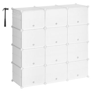 رف الأحذية, 12 خزانة تخزين الأحذية مكعب مع الباب, يحمل 48 أزواج من الأحذية, 8 منظم أحذية الطبقة, إطار الصلب, لوحة بلاستيكية, من السهل التجميع للدخول, خزانة, المدخل, أبيض