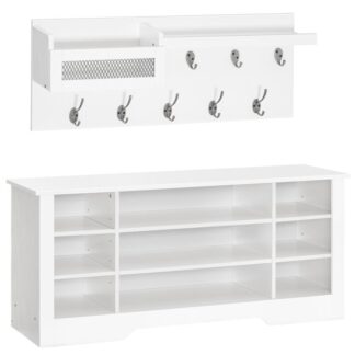 Zestaw ławki do buta z ubraniem, Stojak na drzewę hall z przechowywaniem na buty, 39.4 Cale wejściowe stojak na buty z stojakiem, ławka z zabudowu z przechowywaniem i haczykami, regulowane półki, biały