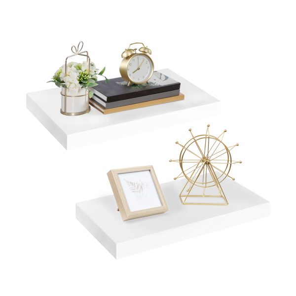 Набор 2 Плавающие настенные полки, Прочные настенные доски с невидимыми кронштейнами, Подходит для ванной комнаты, Спальня, Туалет, Кухня, Офис и гостиная, Белый