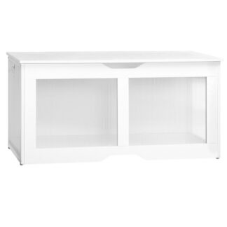 Skladovacia truhlica, 39.4" Skladovacia lavica, Moderná lavička na topánky, Truhlica na hračky s vyrezaným ťahom v tvare U, Organizér na box na hračky s úložným priestorom, Bezpečnostný pánt, pre obývaciu izbu, Spálňa, Vstupná chodba, Biela