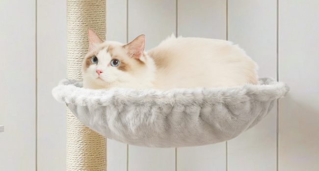 White Wooden Cat Tree with Litter Box Enclosure, 111.8cm Tall Cat Tower with Scratching Posts, Hammock & Hidden Litter Box Furniture, All-in-One Indoor Cat Condo