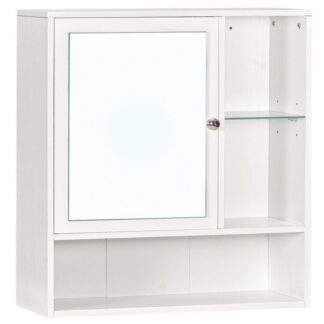Medicine Cabinet with Mirror, Bathroom Wall Mounted Cabinet with Hidden Space and 2 Adjustable Shelves, Single Mirrored Door, for Bathroom, Bedroom, Living Room, Kitchen, White