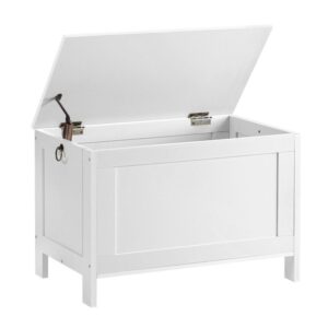 storage chest, toy box organizer with safety hinge, sturdy entryway storage bench, wooden look accent furniture, easy assembly, white