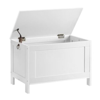 coffre de rangement, Organisateur de la boîte à jouets avec charnière de sécurité, banc de rangement d'entrée robuste, mobilier d'accent look en bois, assemblage facile, blanc
