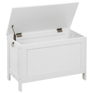 Storage Chest, Retro Toy Box Organizer with Safety Hinge, Sturdy Entryway Storage Bench Supports 220 lb, 29.9 x 15.7 x 18.9 Inches, Toy Chest, Wooden, Easy Assembly White