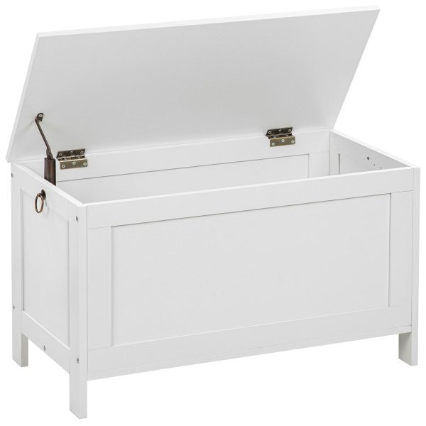 White Wooden Storage Chest with Safety Hinge, Retro Toy Box Organizer, Sturdy Entryway Storage Bench, Easy Assembly