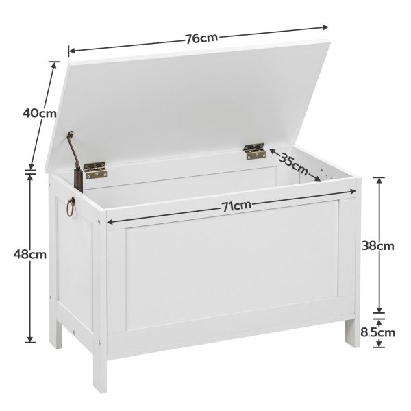 White Wooden Storage Chest with Safety Hinge, Retro Toy Box Organizer, Sturdy Entryway Storage Bench, Easy Assembly