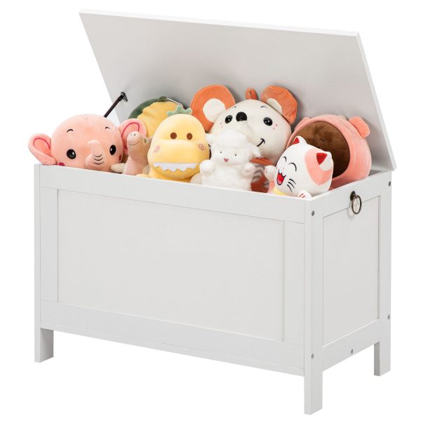 White Wooden Storage Chest with Safety Hinge, Retro Toy Box Organizer, Sturdy Entryway Storage Bench, Easy Assembly