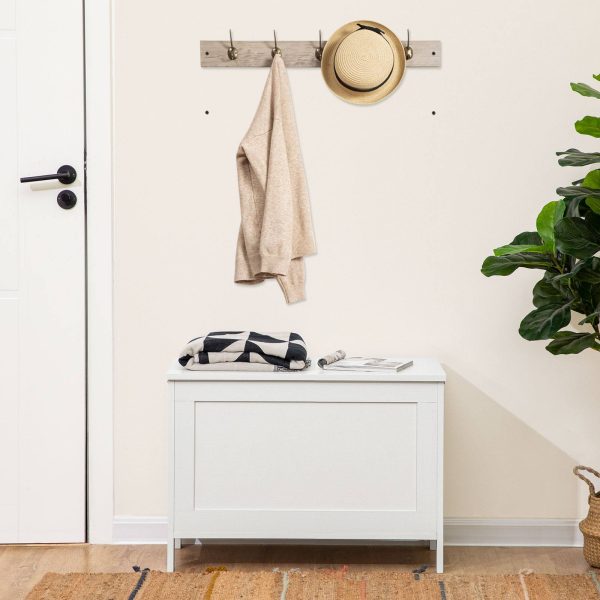 White Wooden Storage Chest with Safety Hinge, Retro Toy Box Organizer, Sturdy Entryway Storage Bench, Easy Assembly