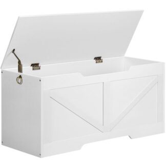 White Toy Box Bench, 39.4 Retro Wooden Storage Chest with U-Shaped Cut-Out Pull, Safety Hinge, Supports 220 lb and Easy Assembly for Toy Box Organizer (White)