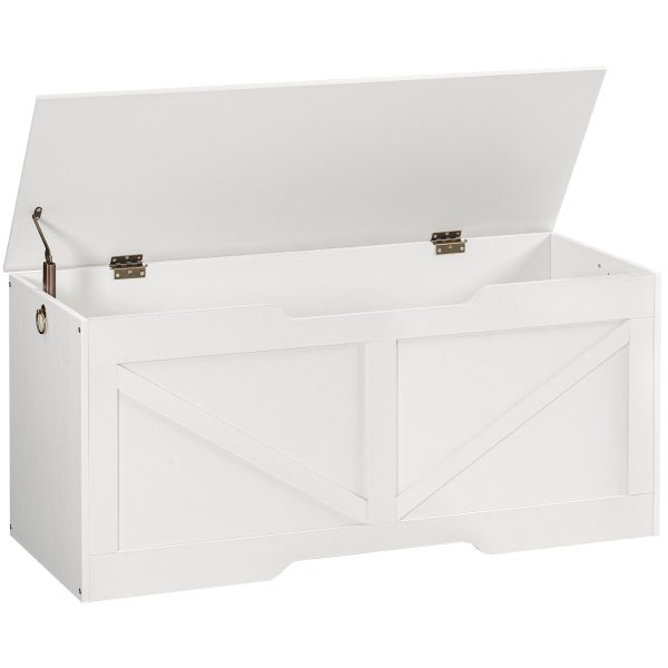 مقعد تخزين مع غطاء, صندوق تخزين الألعاب بمقابض, 110سم صندوق مستقر قوي, مناسبة للأطفال, المدخل, غرفة الجلوس, أبيض