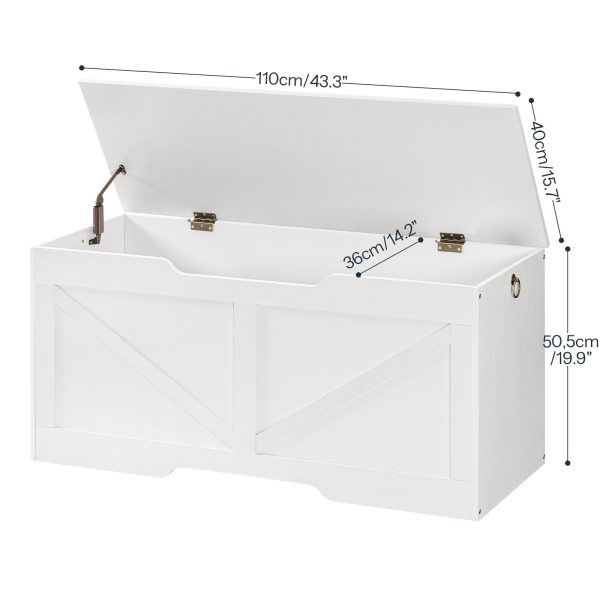 مقعد تخزين مع غطاء, صندوق تخزين الألعاب بمقابض, 110سم صندوق مستقر قوي, مناسبة للأطفال, المدخل, غرفة الجلوس, أبيض