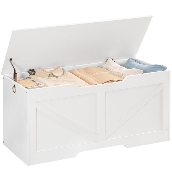 مقعد تخزين مع غطاء, صندوق تخزين الألعاب بمقابض, 110سم صندوق مستقر قوي, مناسبة للأطفال, المدخل, غرفة الجلوس, أبيض