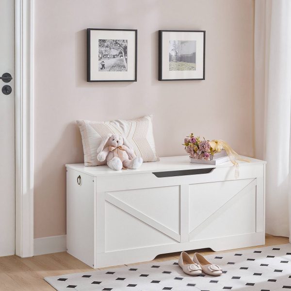 مقعد تخزين مع غطاء, صندوق تخزين الألعاب بمقابض, 110سم صندوق مستقر قوي, مناسبة للأطفال, المدخل, غرفة الجلوس, أبيض