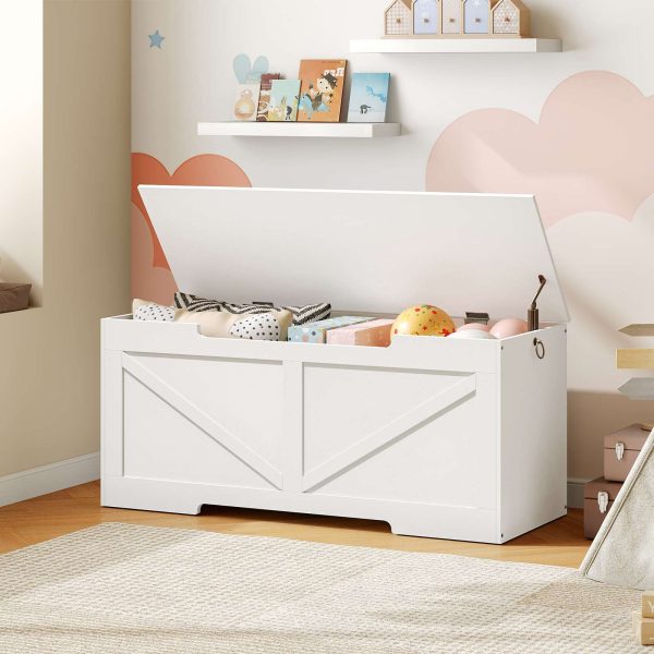مقعد تخزين مع غطاء, صندوق تخزين الألعاب بمقابض, 110سم صندوق مستقر قوي, مناسبة للأطفال, المدخل, غرفة الجلوس, أبيض