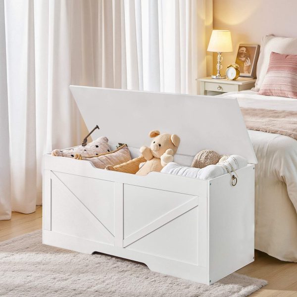 مقعد تخزين مع غطاء, صندوق تخزين الألعاب بمقابض, 110سم صندوق مستقر قوي, مناسبة للأطفال, المدخل, غرفة الجلوس, أبيض