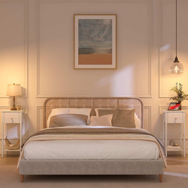 Sada 2 Biele tenké nočné stolíky, Vysoký úzky nočný stolík so zásuvkou, Príručný stolík s kovovým rámom, Vhodné pre Malé priestory