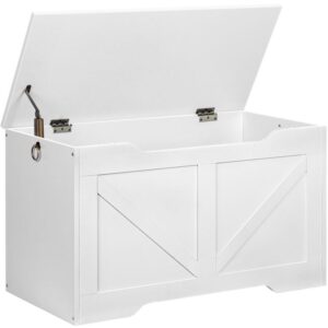 storage chest, retro toy box organizer with u-shaped cut-out pull, storage bench, safety hinge, sturdy toy chest, wooden, supports 220 lb, easy assembly, white