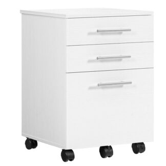 Classeur blanc de 3 tirages, Cabinet de classement en bois, Convient à la taille A4 / lettre pour le bureau à domicile, Petite coffre de tiroir de rangement roulant, Support d'imprimante avec des tiroirs
