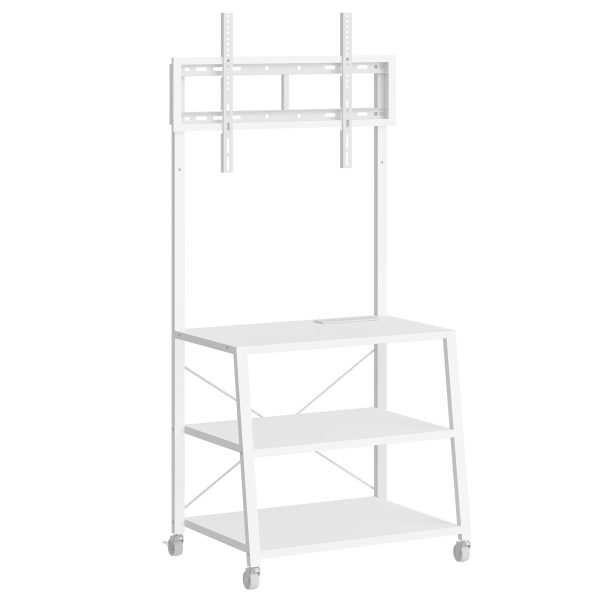 White Mobile TV Stand with Mount and Power Outlet, Compatible with Up to 55-Inch TVs, Corner Entertainment Center with 3-Tier Storage Shelves for Living Room and Bedroom