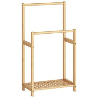 freistehendes Handtuchregal für Badezimmer, 2 Tier dekorative Bambusdecke Rack, Quilt -Anzeigeständer mit Speicherregal, 16.5" L x 9.4" W x 30,5" H, Schlafzimmer, Wohnzimmer, natürliche Farbe