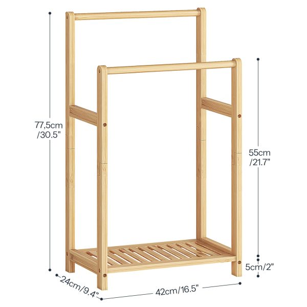 Freestanding Bamboo Towel Rack, 2-Tier Decorative Blanket Rack with Storage Shelf, Multi-Scenario Quilt Display Stand, Natural Bamboo, Suitable for Bathroom, Bedroom, Living Room