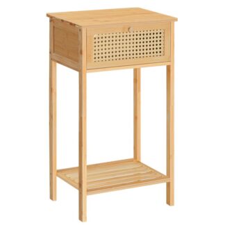 Tavolo di estremità alto in bambù, Tavolo laterale con cassetto della porta, Tavolo da telefono alto per piccolo spazio, TABELLO DI SOFA RATTAN CONSIGLIO FACILE DA MONTAGGIO, per camera da letto, Soggiorno, Sala studio, Naturale