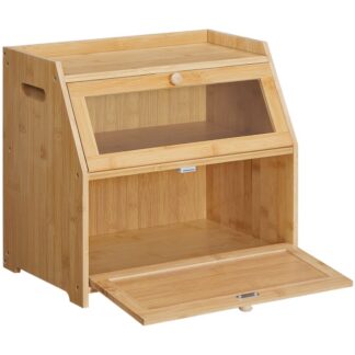 Bread Box, Bread Box For Kitchen Countertop, Large Bread Box, Farmhouse Bread Storage with Clear Window, and Removable Cutting Board, for Kitchen, Dining Room, Bakery, Natural