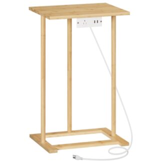 Tavolo finale di bambù, Tavolino a forma di C con stazione di ricarica, Comodino alto accanto al tavolo, Tavolino da divano Snack per piccoli spazi, Montaggio semplice, per soggiorno, Camera da letto, Naturale