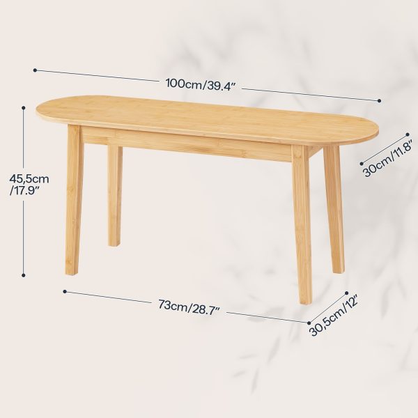 1M Bamboo Dining Bench, Natural Wood Kitchen Bench, Sturdy Wooden Entryway Bench, Suitable for Living Room, Hallway, Bedroom & Bathroom