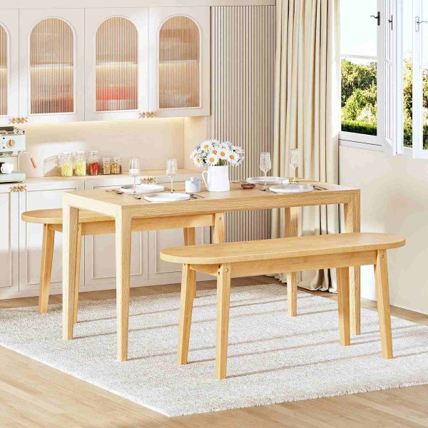 1M Bamboo Dining Bench, Natural Wood Kitchen Bench, Sturdy Wooden Entryway Bench, Suitable for Living Room, Hallway, Bedroom & Bathroom