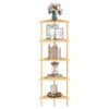 HOOBRO Corner Regal Stand, 5-Tier Bambus Corner Bicherregal, Planz Display Regal, Corner Bicherkëscht, Multipurpose Regal Eenheet fir kleng Plaz, Wunnzëmmer, Einfach Assemblée, Natierlech