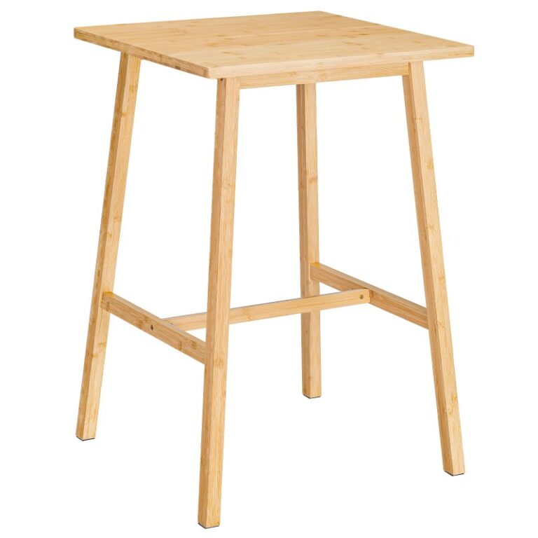 Naturalny stolik z drewna Soild, Bambusowy stół do jadalni kuchennej, Mały stół pubowy o wysokiej górnej części dla małej przestrzeni, z podnóżkiem, Łatwy w montażu, na imprezę w salonie, Kącik kawowy, Jadalnia