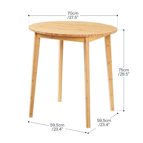 طاولة طعام مستديرة من الخيزران, 2-طاولة مطبخ مدمجة للشخص, 69.85سم طاولة متعددة الوظائف للمساحات الصغيرة, مناسبة لغرفة الطعام, غرفة الجلوس, مكتب, مطبخ, شقة, لمسة نهائية طبيعية
