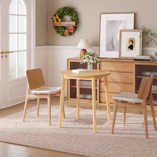 طاولة طعام مستديرة من الخيزران, 2-طاولة مطبخ مدمجة للشخص, 69.85سم طاولة متعددة الوظائف للمساحات الصغيرة, مناسبة لغرفة الطعام, غرفة الجلوس, مكتب, مطبخ, شقة, لمسة نهائية طبيعية