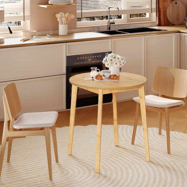 طاولة طعام مستديرة من الخيزران, 2-طاولة مطبخ مدمجة للشخص, 69.85سم طاولة متعددة الوظائف للمساحات الصغيرة, مناسبة لغرفة الطعام, غرفة الجلوس, مكتب, مطبخ, شقة, لمسة نهائية طبيعية