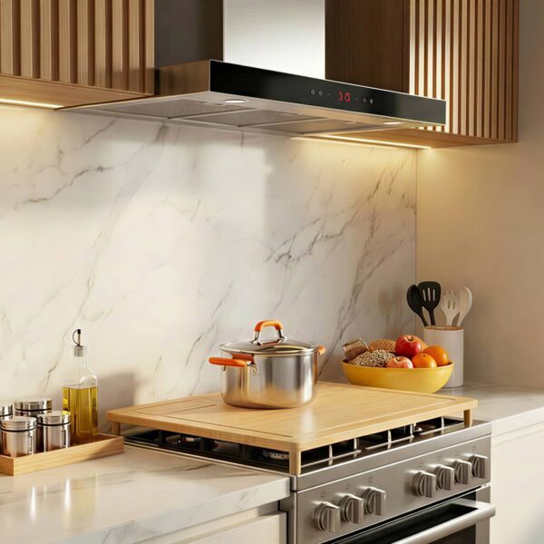 Bamboo Stove Top Cover, Noodle Board with Removable Adjustable Legs, Multi-Functional Stove Cover Board Compatible with Electric Stoves & Gas Burners, مادة الخيزران الطبيعية