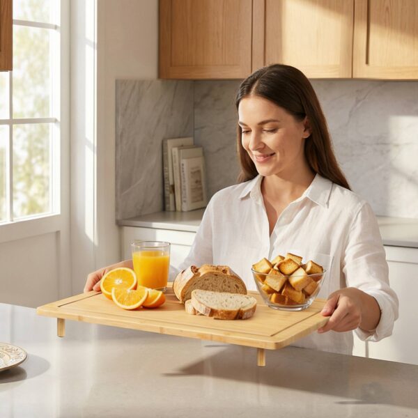 Bamboo Stove Top Cover, Noodle Board with Removable Adjustable Legs, Multi-Functional Stove Cover Board Compatible with Electric Stoves & Gas Burners, مادة الخيزران الطبيعية