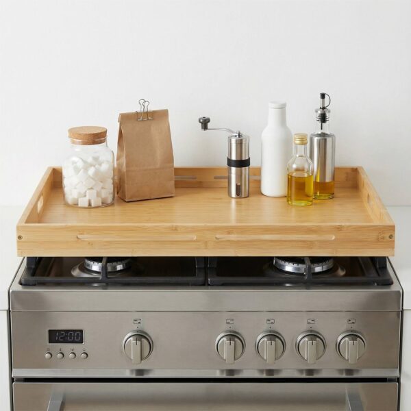 Natural Bamboo Stove Top Cover, Model Multi-Functional Noodle Board Compatible with Electric Stoves & Gas Burners, Food-Grade Cutting Board for Kitchen Counter/Sink/Oven