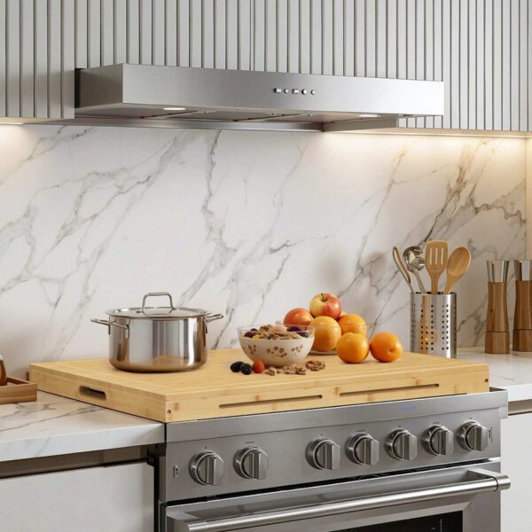 Natural Bamboo Stove Top Cover, Model Multi-Functional Noodle Board Compatible with Electric Stoves & Gas Burners, Food-Grade Cutting Board for Kitchen Counter/Sink/Oven