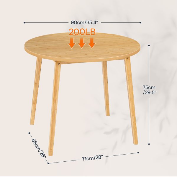 Natural Bamboo Round Dining Table, 35.4 Inch Small-Space Kitchen Table for 4 Persons, Space-Saving Dining Furniture, Easy-Assembly Design, Suitable for Dining Room, غرفة الجلوس, مكتب, مطبخ & شقة, Model YL91CZ01