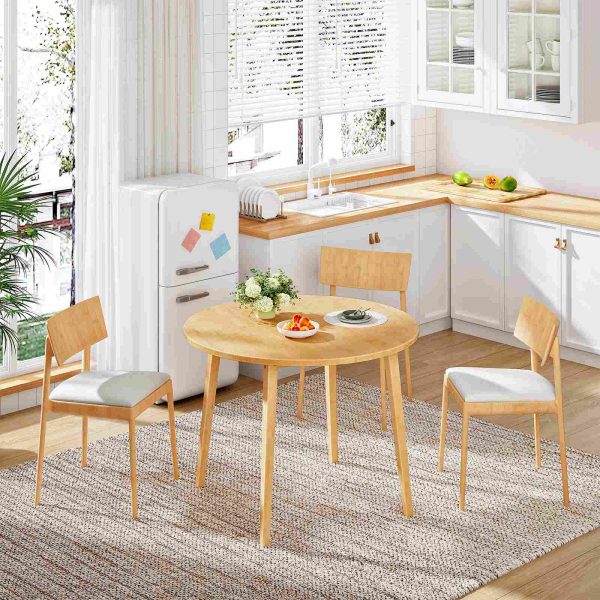Natural Bamboo Round Dining Table, 35.4 Inch Small-Space Kitchen Table for 4 Persons, Space-Saving Dining Furniture, Easy-Assembly Design, Suitable for Dining Room, غرفة الجلوس, مكتب, مطبخ & شقة, Model YL91CZ01