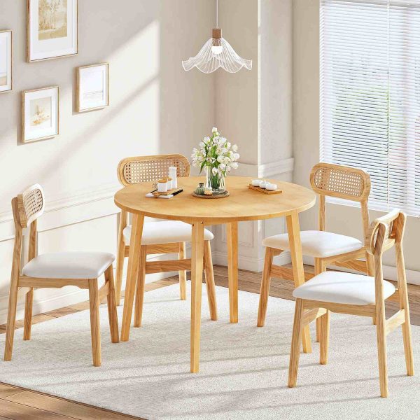 Natural Bamboo Round Dining Table, 35.4 Inch Small-Space Kitchen Table for 4 Persons, Space-Saving Dining Furniture, Easy-Assembly Design, Suitable for Dining Room, غرفة الجلوس, مكتب, مطبخ & شقة, Model YL91CZ01