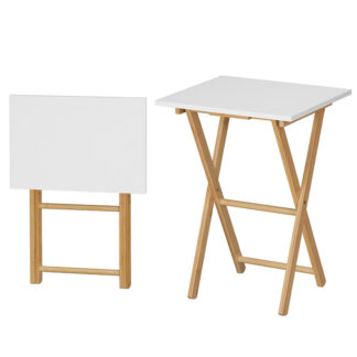 طاولة صينية تلفزيون قابلة للطي, طاولة جانبية للمساحة الصغيرة, طاولة الوجبات الخفيفة المحمولة لتناول الطعام على الأريكة, طاولة جانبية للأريكة, سهولة التجميع والتخزين, توفير المساحة, أبيض وطبيعي