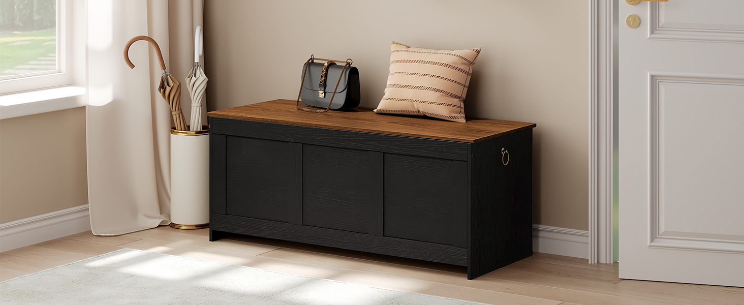 Черный и грецкий хранение, 120CM Retro деревянный сундук с хранением, Деревянный ствол, Игрушечный сундук с лифтом, Многофункциональный организатор входа, для прихожей, Гостиная