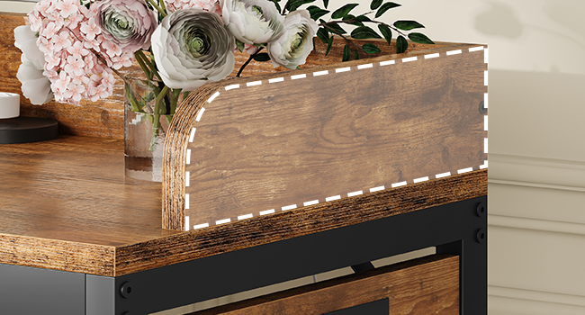 Rustic Brown & Black Mobile Overbed Table with Lockable Wheels, 180cm Height-Adjustable Over Bed Desk Equipped with Charging Station, Suitable for Bedroom, Living Room and Office